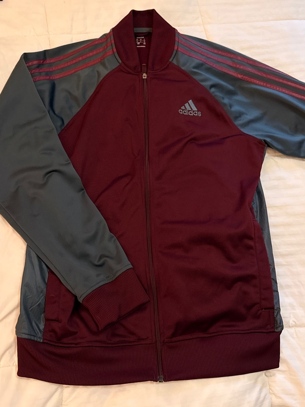 Adidas Men’s Track Jacket Burgundy Gray 3-Stripes Full Zip Size L